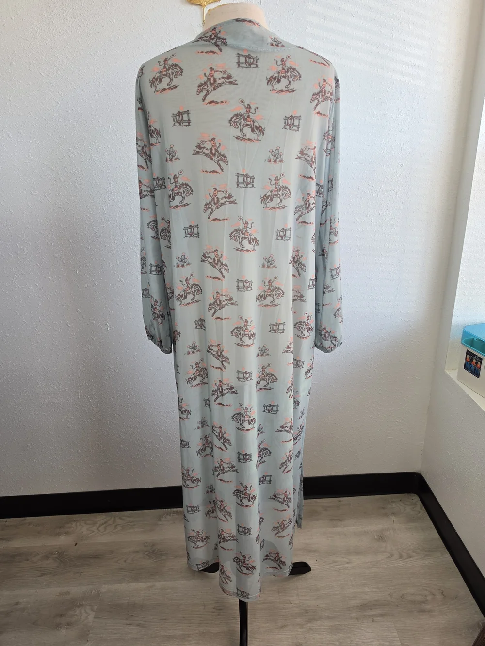 Western Mesh Duster Kimono OS Rodeo Cowboy Horse Sheer Maxi Blue